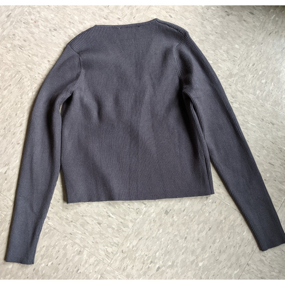 LEGOE HERITAGE Grey Ribbed Knit Breastfeeding Wrap Front Long Sleeve Sweater Top - Picture 5 of 9